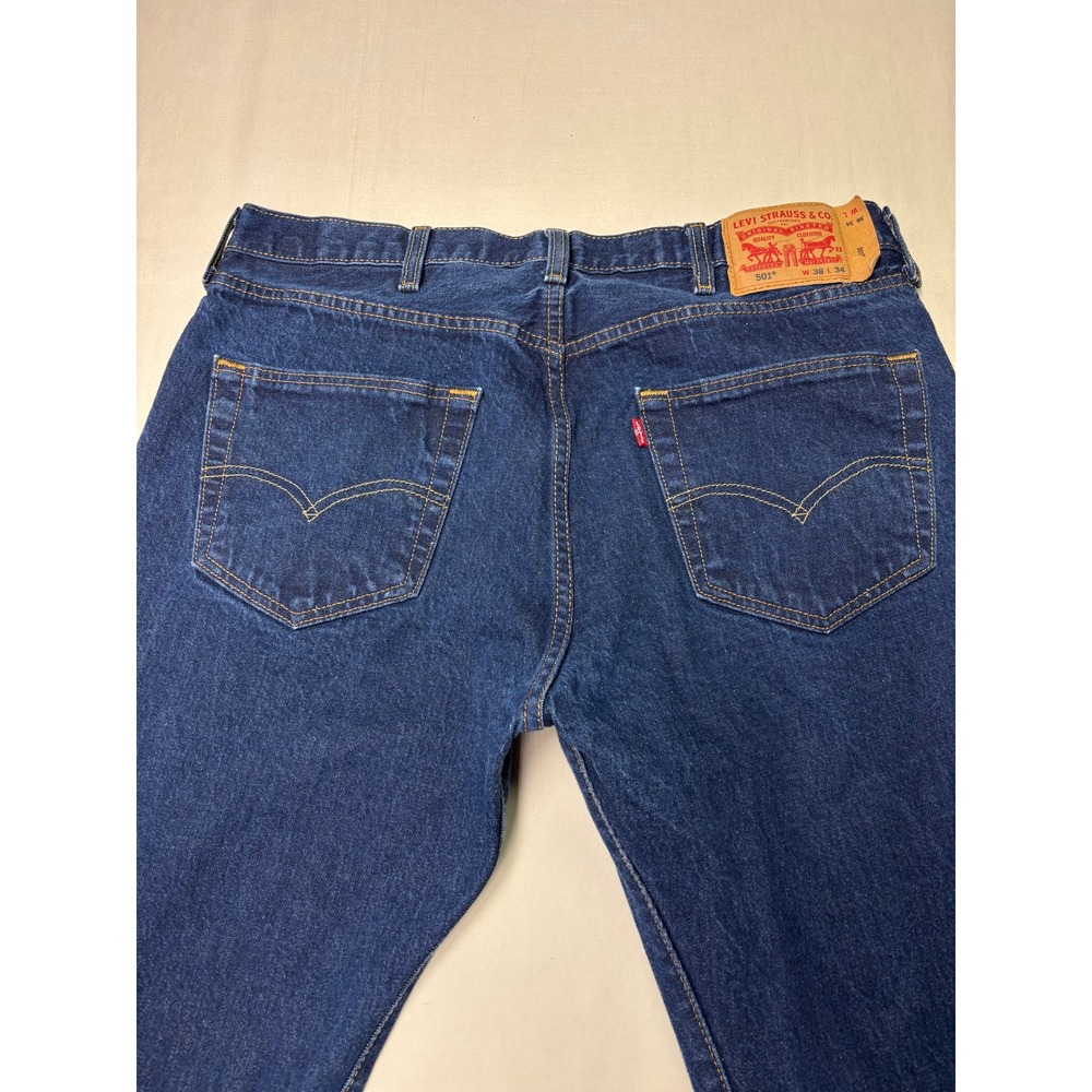 Levis 501 Original Fit Mens Dark Wash Straight‎ Leg Button Fly Jeans 38x32 - Picture 8 of 15